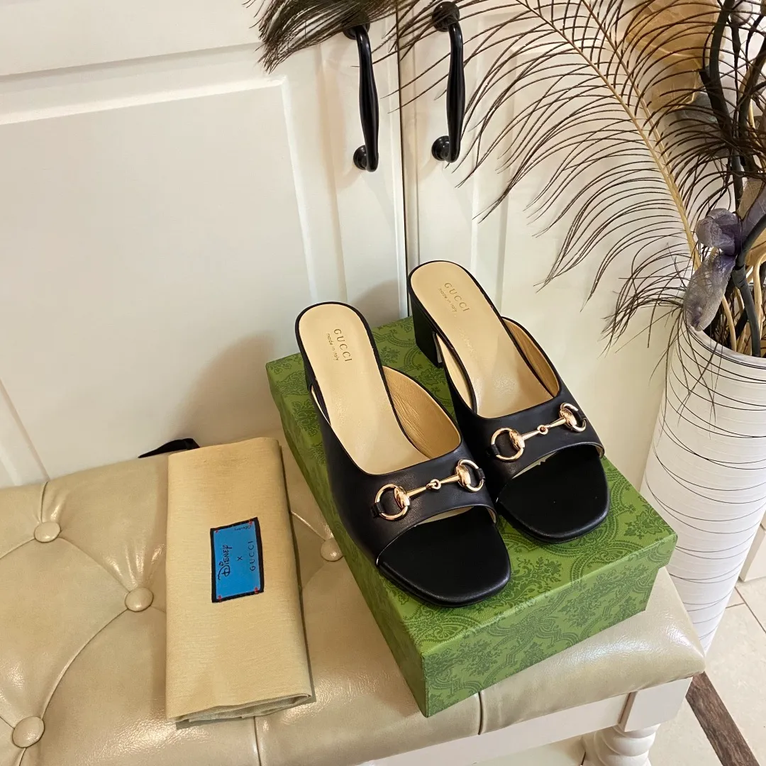 👟👟Ex-factory price 440👟👟, Gucci classic slippers, cowhide surface, sheepskin lining, 5cm heel, size 35-42 (custom-made sizes 43 and 44 are non-refundable)